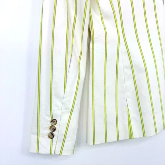Banana Republic White Neon Yellow Vertical Pinstripe Long Lean Blazer Jacket NEW - Picture 11 of 16
